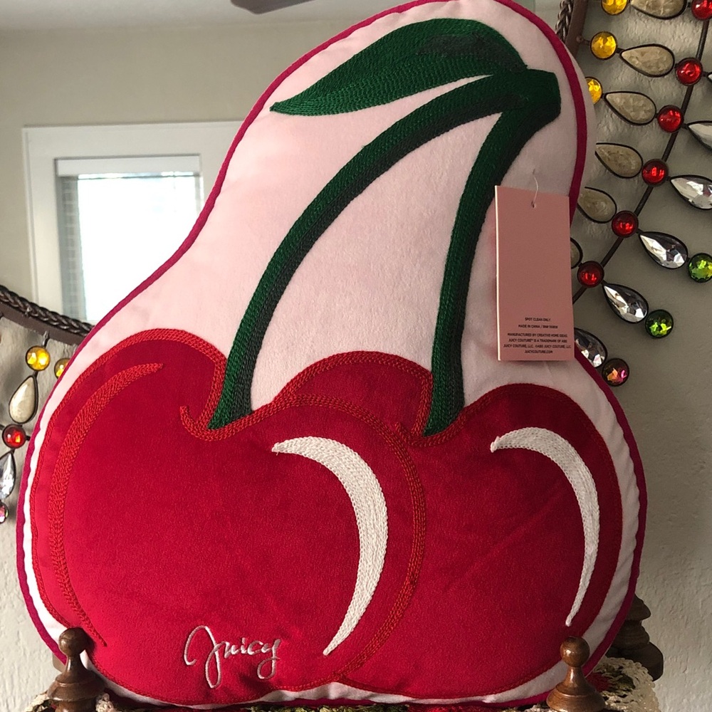 NWT Juicy Couture Pink, Red & Green Cherry Decorative Pillow
